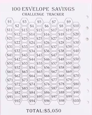 100 Envelopes Savings Challenge (3 Color Options)